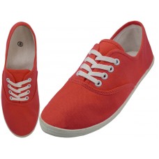 S324L-Red Coral - Wholesale Women's "Easy USA" Comfortable Casual Canvas Lace Up Shoes (*Red Coral Color)